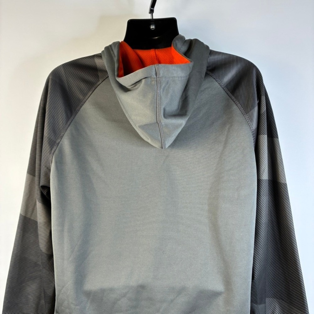 Majestic Denver Broncos NFL Therma Base Hoodie Mens‎ Large Grey Orange Pullover - Picture 12 of 16